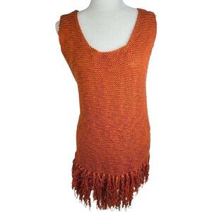 Entro Fringe Hem Burnt Orange Sleeveless Chunky Knit Crochet Dress